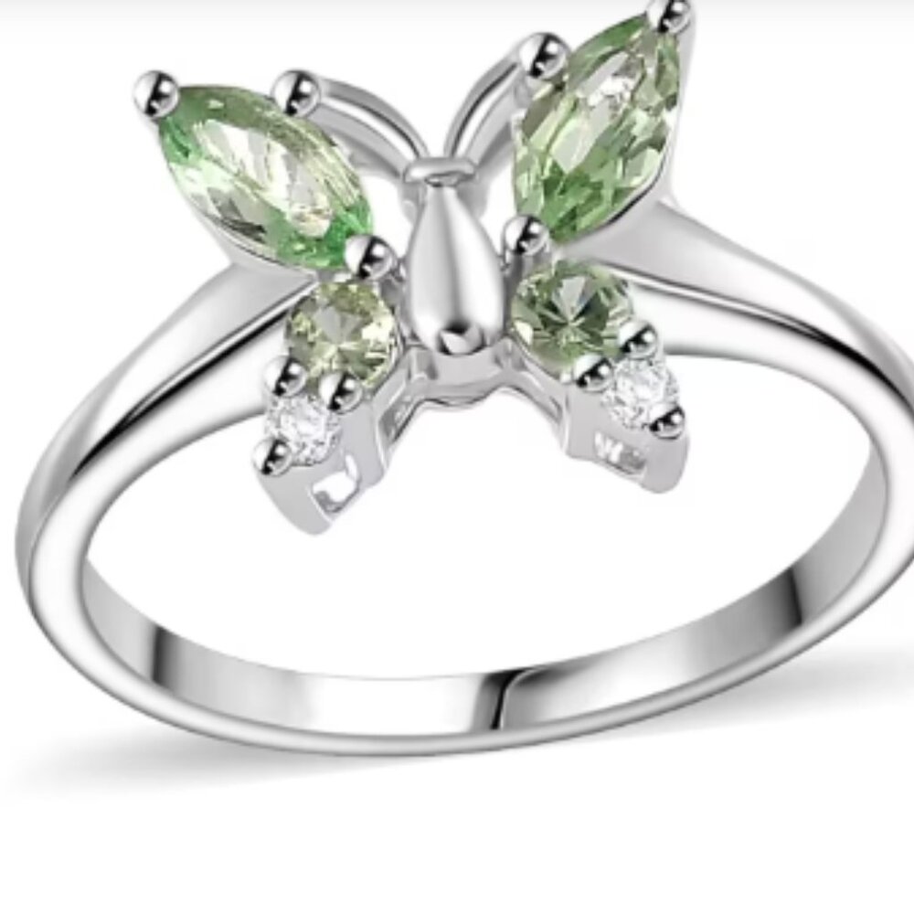 Brazilian Mint Garnet and White Zircon Butterfly Ring